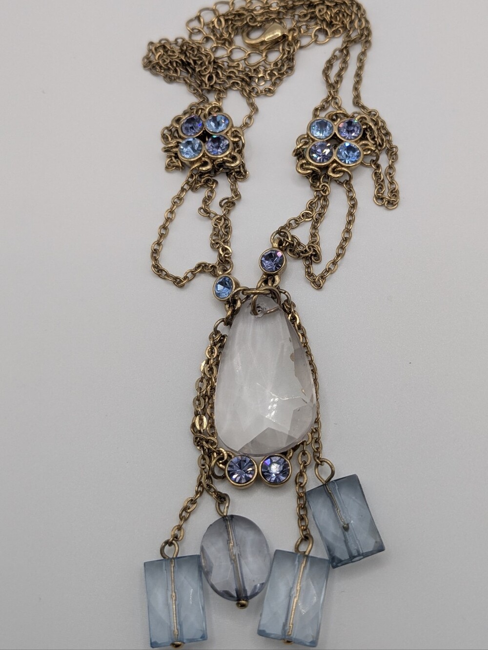 Vintage Gold Tone Rhinestone & Acrylic Bead Statement Necklace  Periwinkle